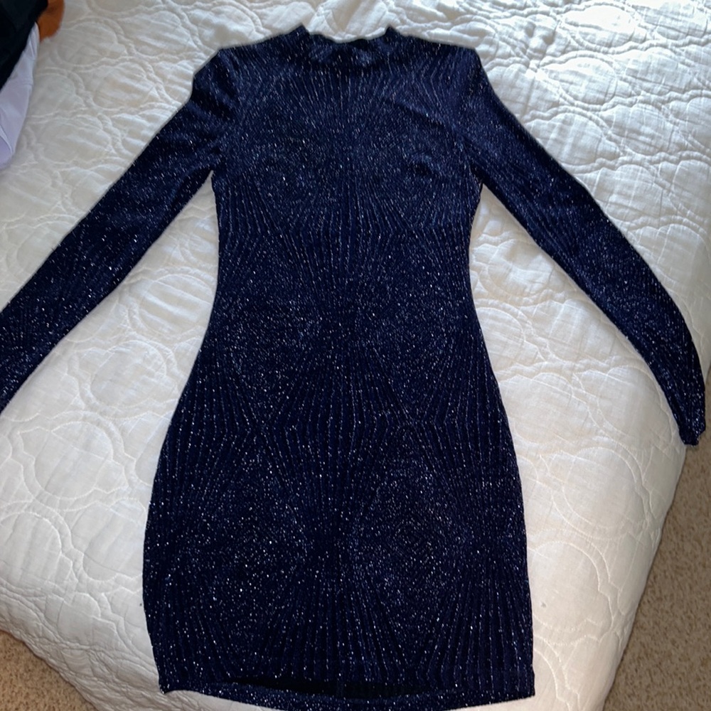 Sparkly long sleeve mini blue dress